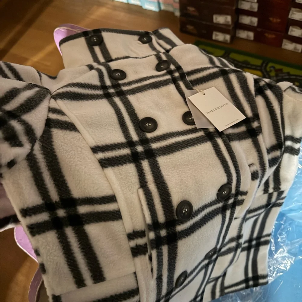 Thread & Supply Black and White Pea Coat Timeless Plaid Design - Picture 2 of 2